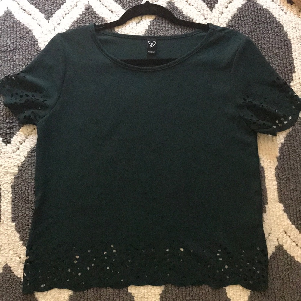 Windsor green shirt with flower cutouts